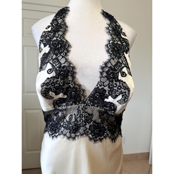 White House Black Market Halter Satin Lace Midi Dress XS/S Coctail Romantic - Picture 4 of 11